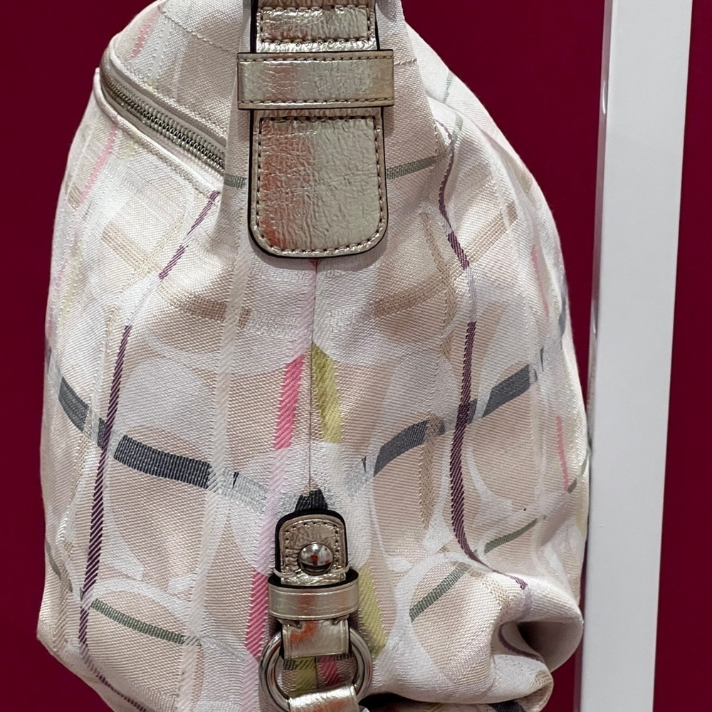 Coach Tattersall Cream and Brown Structured Shoulder Bag - Picture 6 of 14